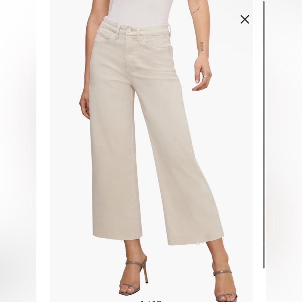 Good American High Rise Cropped Wide Leg Palazzo Jeans Sz 14/32 In Bone NWT -